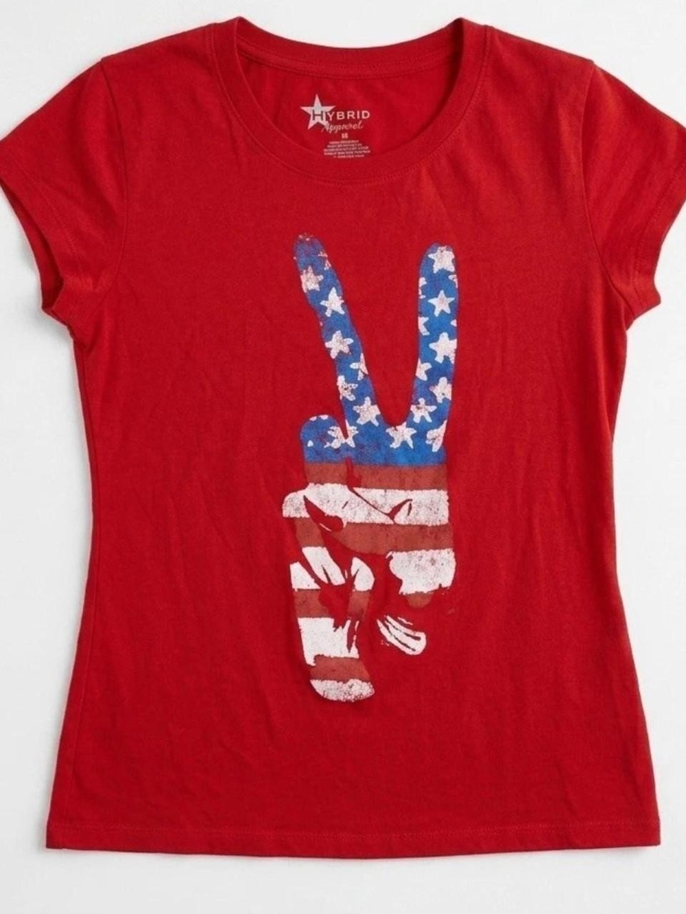 Hybrid Apparel Red Short Sleeve Tee with Stars & Stripes Peace Sign